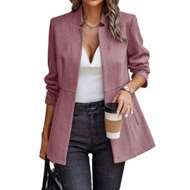 ELLEVEN Blazers for Women Business Casual Open Front Suit Jacket Herringbone Long Sleeve Stand Collar Work Blazer for Office with Full Lining and Padded Shoulders Redwood Medium