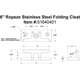 Ropeze Stainless Steel 6-Inch Folding Cleat, Marine Grade, Corrosion Resistant, Smooth Contours, Low Profile, Flip Up Dock Cleat