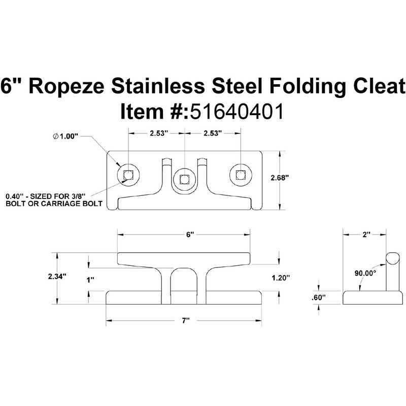 Ropeze Stainless Steel 6-Inch Folding Cleat, Marine Grade, Corrosion Resistant,