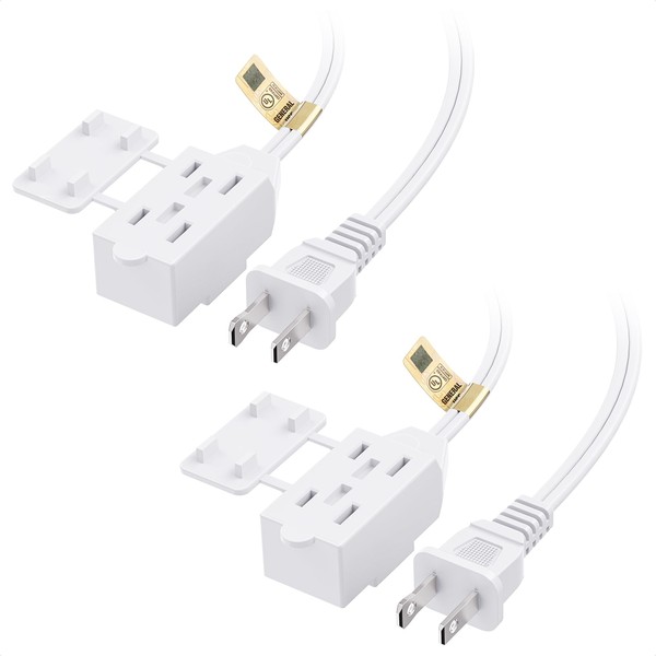 Cable Matters 2-Pack 16 AWG 2 Prong Extension Cord 6 ft, UL Listed 3 Outlet Extension Cords with Tamper Guard, 13 Amp, 1625 Watts, White