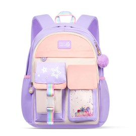 Aucuu Kawaii Backpack, School Bags for Girls, Large Capacity Primary Elementary Middle School Bag, Cute Backpacks Durable Bookbag for Kids Girls Children, Purple (S)