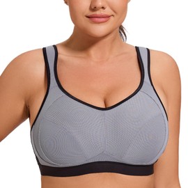AGONVIN Women's High Impact Support Wirefree Bounce Control Plus Size Workout Sports Bra Grey 32B