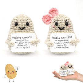 Forbabe Positive Potato, 2 Pieces Creative Knitted Potato Doll with Positive Energy Card, Mini Plush Pocket Hug, Lucky Charm for Birthday, Valentine's Day, Anniversary, Gifts - Lovers