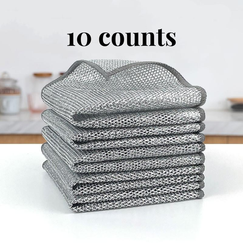 10 Counts Multipurpose Wire Dishwashing Rags,Double-Layer Dishwashing Cloth, Non-scratch Wire