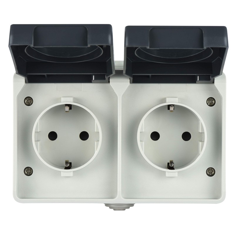 Electraline 605908 2 earthed Contact Socket 2-Way, with lids, Suitable