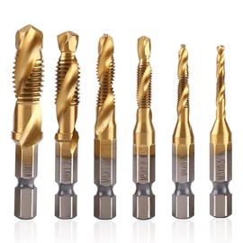 HYWJ 6-Piece Tap Drill, Hex Shaft Chamfering Tap Drilling, Threading, High Speed Steel Tap Drill Set M3-M10 (Golden)