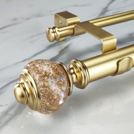 ILAISIHOME Double Curtain Rod Set:1-1/8 Inch Diameter Luxury Gold Curtain Rods, 72-144 Inches Adjustable Gold Drapery Rod with Clear Gold Foiled Finials for 1 Pack