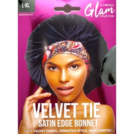 DONNA Velvet Tie Satin Edge Bonnet, Shower Cap for Women, Satin Bonnet for Sleep XL Size, 1pc BLACK COLOR