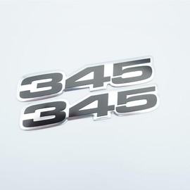 Pair Set VMS Racing 345 Highly Polished Aluminum Nameplate Emblems Badge (Silver Black)