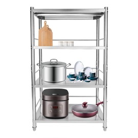 DDBESSIC Stainless Steel Shelves 4 Tier 31x18x52in Adjustable Shelf Storage Unit, Kitchen Storage Shelves Organizer Heavy Duty Industrial Storage Rack for Office Garage Shopping Malls