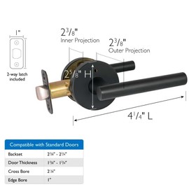 Design House 582635 Eastport Door Lever, Privacy/Bed & Bath, Matte Black, 3 Piece