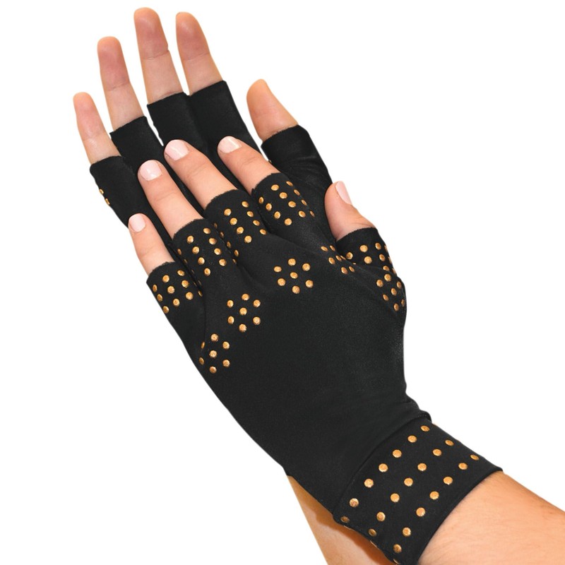 Magnetic Arthritis Therapy Fingerless Compression Gloves, Black, Black, Large