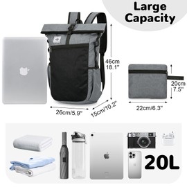 Outplea 20L Foldable Backpack Men Women Ultralight Rolltop Backpack Packable and Stylish Folding Backpack Hiking Backpack School Backpack Daypack for Leisure Work School Camping, Green