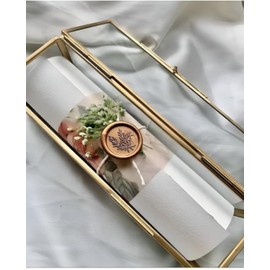 Glass gift box with gold accents. ring naclash jewelry Storage. keepsakes, or decorative items. weddings, anniversaries,or occasions gift special.Elegant Storage &Luxury Home Décor display Container