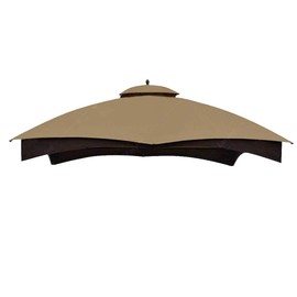 EasyLee 10x12 Gazebo Replacement Canopy, Double Teir Sunshade Polyester Soft Top Cover 10'x12' Gazebo #GF-12S004B-1(Khaki)