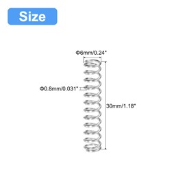 sourcing map Compression Spring, 5Pcs 304 Stainless Steel, 6mm OD, 0.8mm Wire Size, 30mm Free Length, Silver Tone