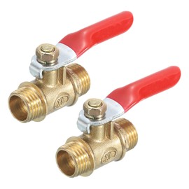 sourcing map 2Pcs Brass Water Mini Ball Valve Shut Off Switch, G1/4" Male x G1/4" Male Tubing Fitting Straight Coupling Adapter, 180 Degree Operation Handle, Brass Valve