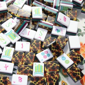 Engraved 4-Layer American Mahjong Set, Boutique 160-Tile Leopard Luxe & Peacock Mat, Artisanal Craft for Luxury HostingColor: Light Pink Spring Bird Mahjong Mat