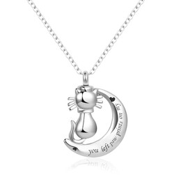 FGT Cat Crescent Moon Urn Necklace for Women Cremation Memorial Jewellery for Ashes Keepsake Loved One Dog Cat