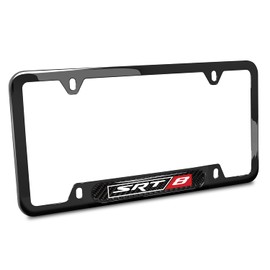 iPick Image Compatible with SRT-8 Logo Real Carbon Fiber Insert Black 50 States Stainless Steel License Plate Frame