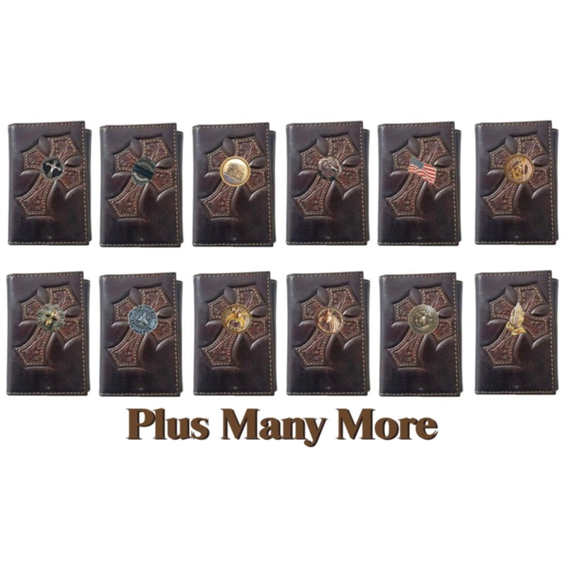 Custom Our Lady of Guadalupe Nocona Cross Leather Trifold Chocolate