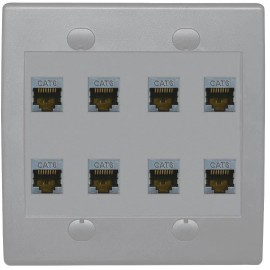 Wallplate City RiteAV - Cat6 Shielded Wall Plate 8 Port - Flat 2 Gang [Gray/Gray]