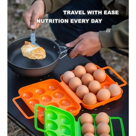 Egg Storage Box with Handle 12 Grid Portable Egg Tray Shockproof Leakproof Independent Grid Design Egg Holder Container for Refrigerator Camping Picnic Hiking, Plastic Egg Storage Box Case, Orange