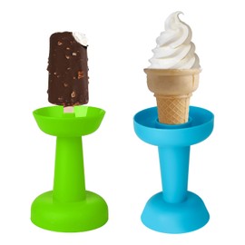 2pcs Drip Free Popsicle Holder, Reusable No Drip Popsicle Holder for Kids No Freeze Ice Popsicle Holders Washable Ice Cream Cone for Girls Boys (Blue, Green)