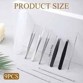 QFGasre Blackhead Remover Set, Pimple Tool Set, Pimple Tweezers, Stainless Steel Expressing Tool, Blackhead Tweezers, Comedone Squeezer with Box for Face Care, Blackhead Remover