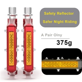 GEWAGE Bicycle Pedals with Reflective Strips, 3 Sealed Bearings, Non-Slip CNC Aluminium Bicycle Platform, 9/16 Inch Pedals for Road Bike, MTB, E-Bike (Red)