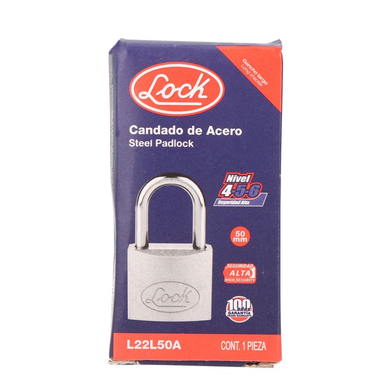 Lock L22L50A Candado de acero largo 50 mm, llave estándar,
