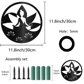 CREATCABIN Metal Wall Decor Zen Spiritual Meditation Wall Art Buddha Lotus Black Silhouette Hanging Wall Sculptures Artwork for Indoor Outdoor Yoga Bedroom Living Room Home Office Decor 11.8x11.8Inch