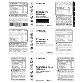 American cranberry 15000 mg. 180 vegan capsules for 3 months. With D-mannose, bear grape and vitamin C. 100% natural cranberry to prevent urinary tract diseases and cystitis
