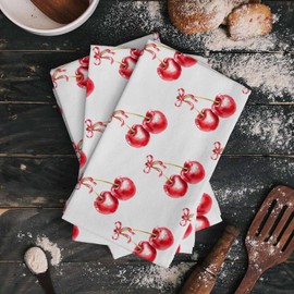 LiyanYenCng Kitchen Towels Watercolor Summer Red Cherry Dish Towels-2 Pack,Highly Absorbent Tea Towel with Hanging Loop, Classic Country Fruit Soft Hand Towels for Drying and Cleaning Dishes
