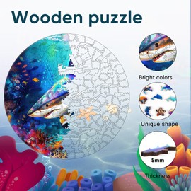 Ruikiyart Wooden Puzzles for Adults Undersea Shark Wooden Jigsaw Puzzles 200pcs Unique Shape Puzzle Games Fabulous Gift for Kids and Adults on Birthday,Thanksgiving,Christmas 11.2 x11.2 Inches