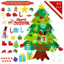 Kapokr Pack of 41 Christmas Tree Felt Children DIY Felt Christmas Tree Children 100 cm Christmas Tree Velcro Children with Removable Hanging Ornaments Christmas Tree for Home Wall Christmas Decoration