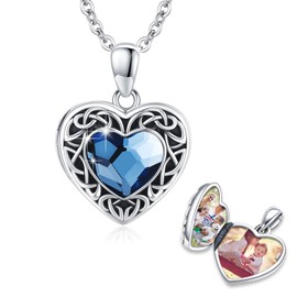 REDSUN Herz Medaillon Halskette 925 Sterling Silber Herz Medaillon Kette mit Kristall Amulett Medaillon zu öffnen für Bilder Medaillon Schmuck Geschenke für Frauen Mädchen Weihnachten