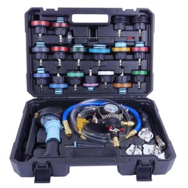 CXPRO 28pcs Universal Radiator Pressure Tester Kit, Tester Pneumatic Vacuum Cooling System Purge Refill Leak/Refiller Set, Universal Automotive Domestic/Import Vehicles, Motorcycle