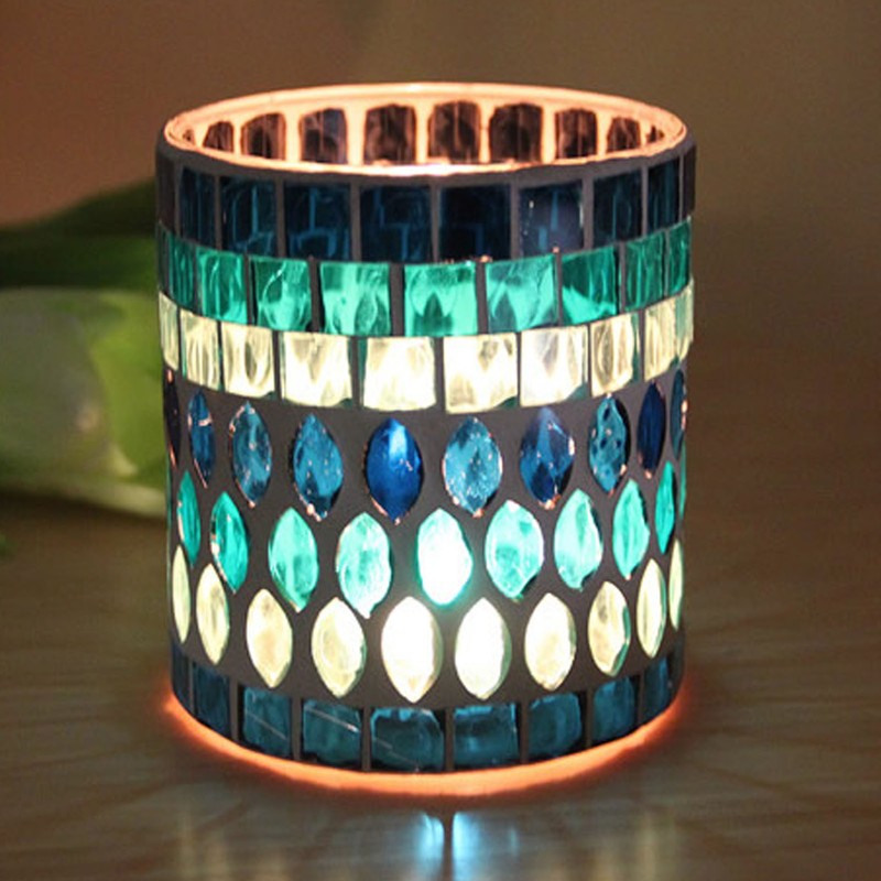 Mosaic Votive Candle Holder Handcrafted Glass Tea Light Holder for