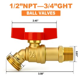 GASHER 1Pcs Outdoor Garden Hose Faucet Ball Valve, 1/2" MNPT X 3/4" GHT Hose Bib for Garden Watering,B Style