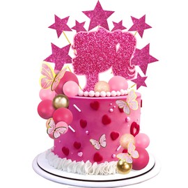 Decoración para tartas de niña rosa con bolas de mariposa de oro rosa, decoración para tartas de boda, baby shower, aniversario, niña, suministros de fiesta temática de cumpleaños (estilo 1)