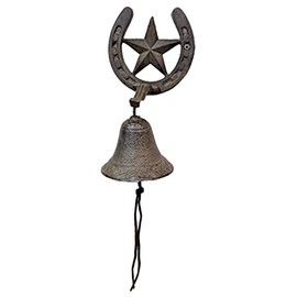 Cast Iron Rustic Southwestern Farmhouse Star Horseshoe Wall Bell - Vintage Western Cowboy Door Wall Dinner Yard Bell Outdoor