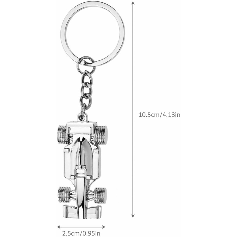 Glossy Silver Racing Car Keyring Keychain