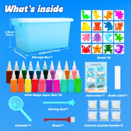 Mocoosy 20 Colors Magic Water Gel Kit for Kids, Aqua Fairy Water Elf Toy Kit with 20 Aqua Gels & 16 Squishy Molds, Squishy Making Kit Water Pets DIY Crafts Easter Basket Stuffer Gifts for Boys Girls