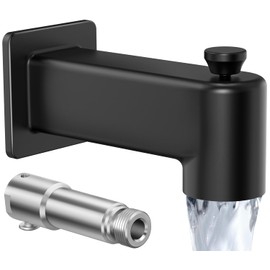 All Metal Bathtub Spout with Diverter, KES Bath Tub Faucet Replacement wtih Stainless Steel Extension Nipple, Black Shower Slip-on Tub Faucet Fits 1/2 Inch Copper Pipe, PTSN300-BK