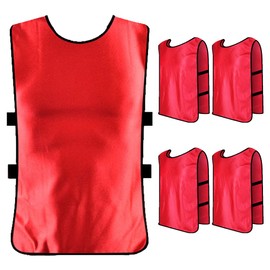 Airself Color Bibs, Sideless, Plain, Breathable, Lightweight, Football, Basketball, Futsal, Set of 5, Red 5 Pack