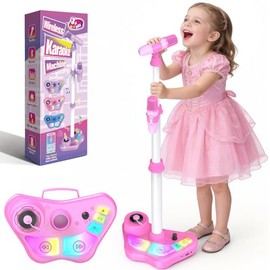 Kids Stand Karaoke Machine Toys for 3 4 5 6 7 8 Year Old Girls Gift, Kid Rechargeable Microphone Toddler Birthday Gift Singing Toy for Girl Ages 3-5 4-6, Portable Bluetooth Speaker with 2 Mics