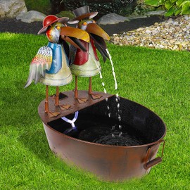 Alpine Corporation 20" Outdoor Tabletop Vintage Rustic Metal Crow Birds, Brown - Charming Waterfall Fountain – Whimsical Garden Decoration - Durable Design for Patio, Yard, Deck