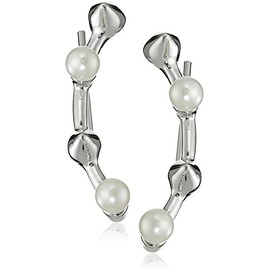 Rebecca Minkoff Women's Pearl Cone Climber Earrings Imitation Rhodium/Pearl Stud Earrings