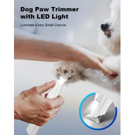lexflext Dog Paw Trimmer for Grooming, Cordless Electric Dog Clippers with LED Light, Rechargeable Low Noise Small Pet Shaver for Trimming Cat's Hair Around Eyes, Faces, Ears, Paws, Rump(White)